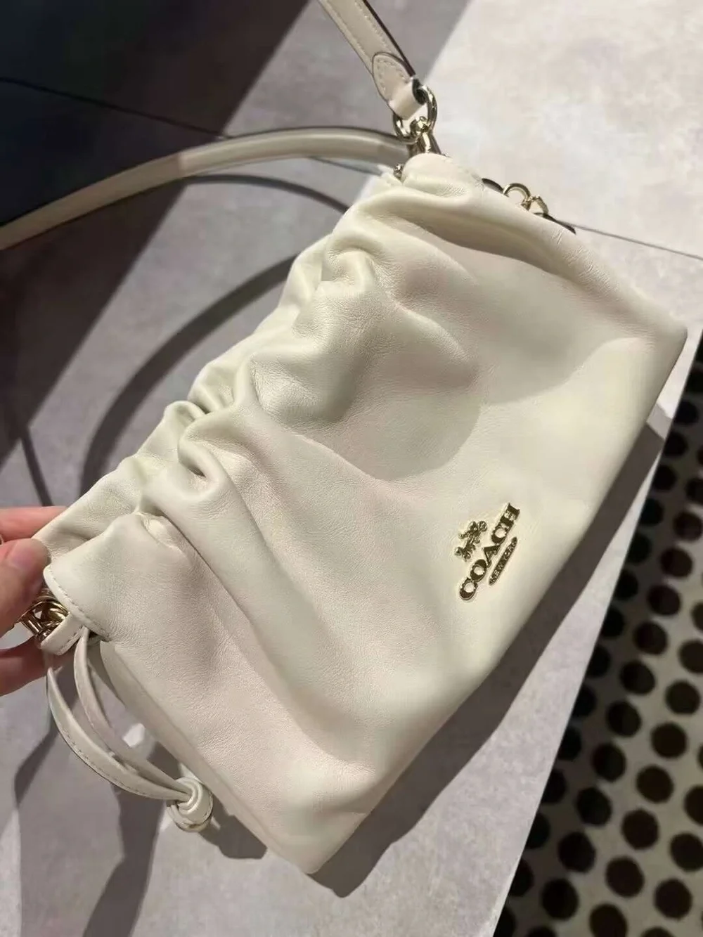 Coach Cream Leather Shoulder Bag with Gold Hardware